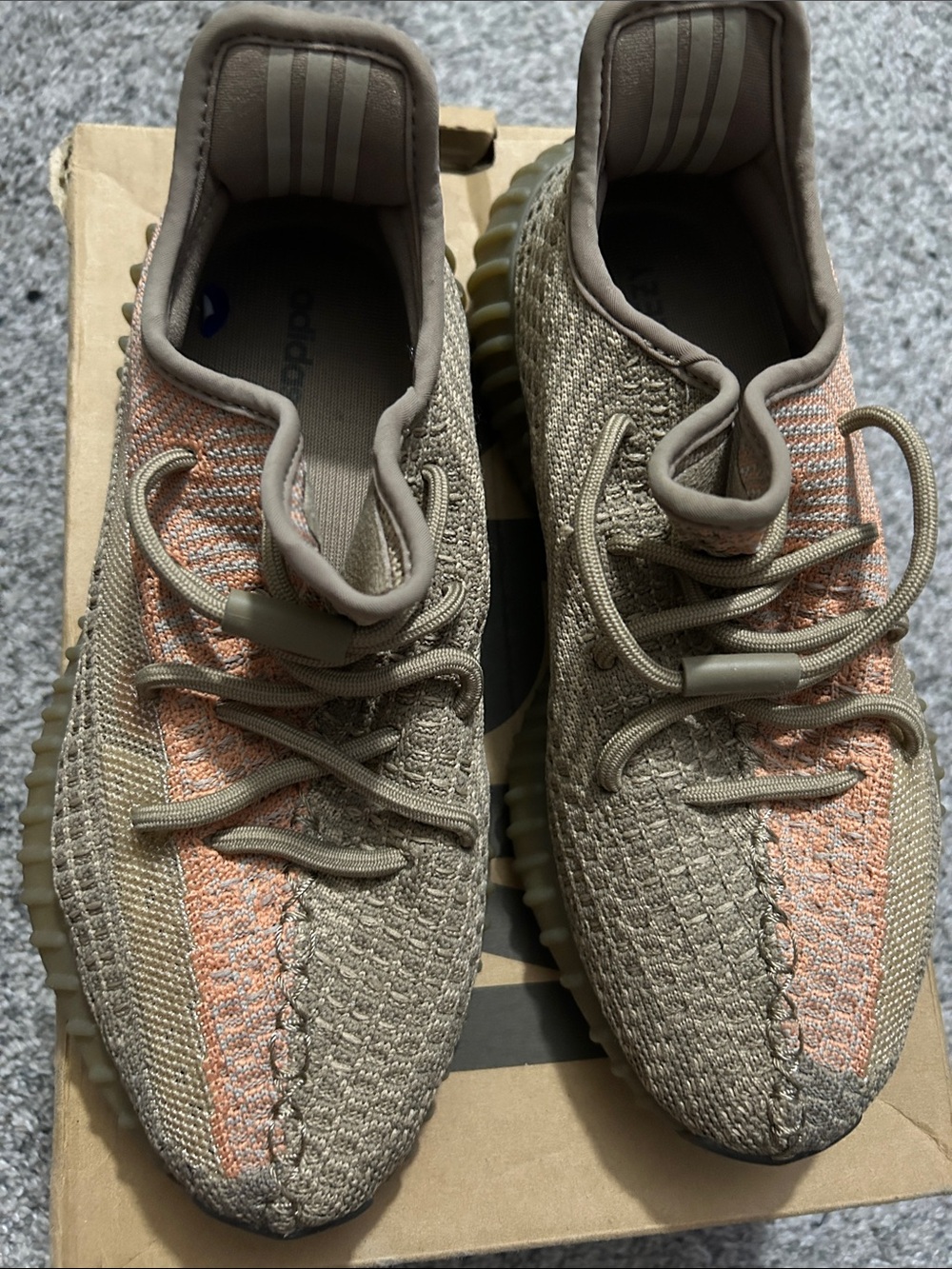 Yeezy Tan Knit Sneakers with Peach Accent